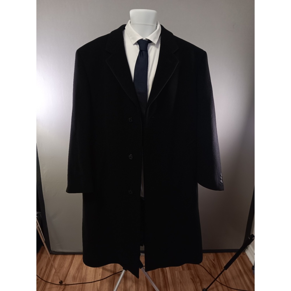 Fumagalli Wool Cashmere Blend Top Coat Mens 44R Black 3 Button Classic Coat